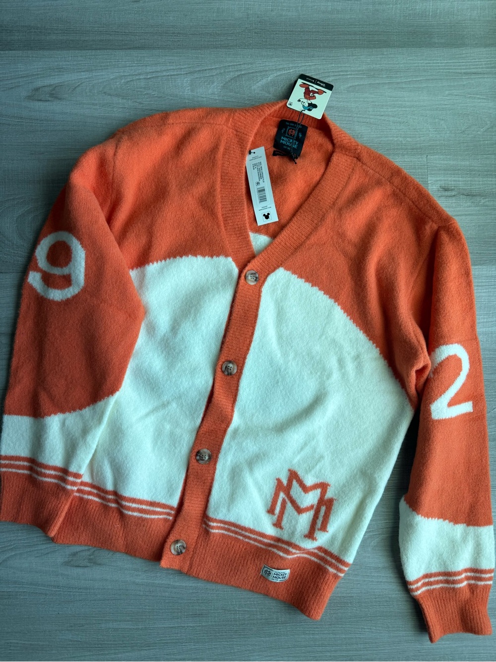 Disney Mickey Mouse Orange Knit V-Neck Cardigan
